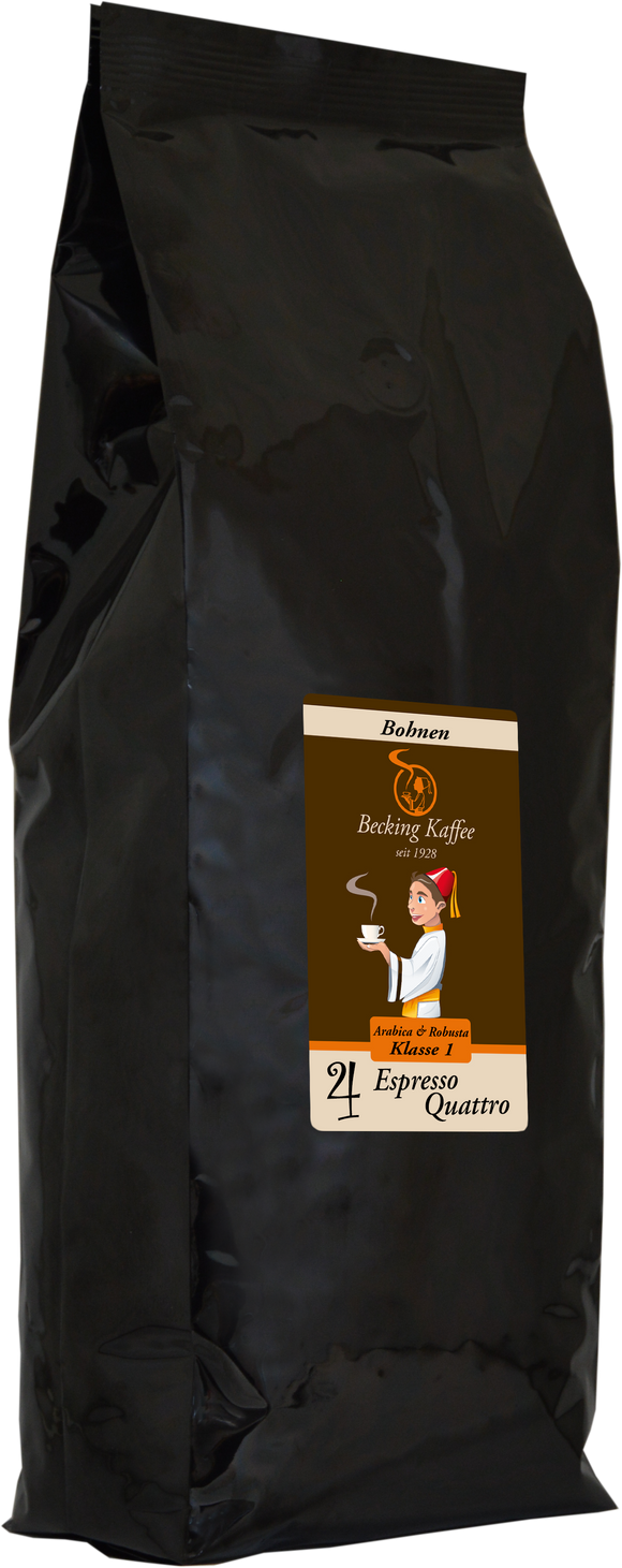 Becking Kaffee - Tüte Espresso Quattro (Bohnen & Gemahlen, 250g & 1kg)